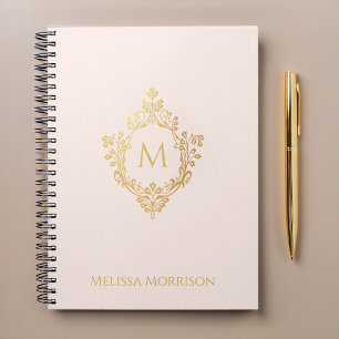 Caderno Espiral Monograma de repouso Dourado rosa e Elegante de Vi