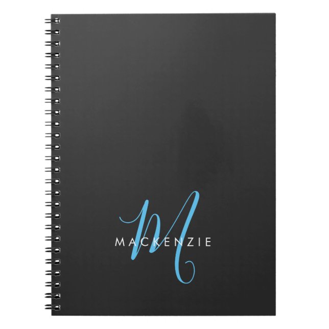 Caderno Espiral Monograma de Script Azul do Céu Azul Moderno Elega (Frente)