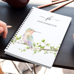 Caderno Espiral Monograma de Script do Hummingbird