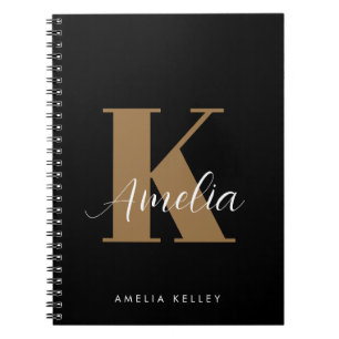 Caderno Espiral Monograma de Script Moderno Dourado