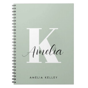 Caderno Espiral Monograma de Script Moderno Verde