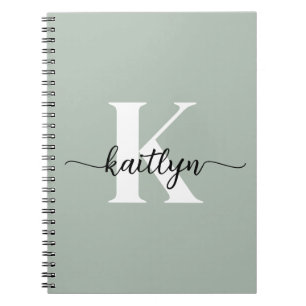 Caderno Espiral Monograma de Script Verde Sage