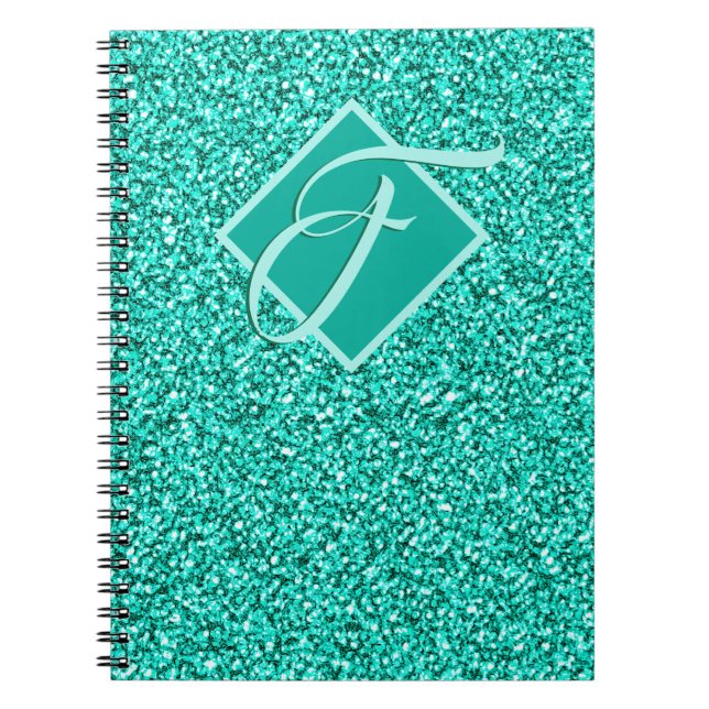 Caderno Espiral Monograma de turquesa azul-brilhante (Frente)