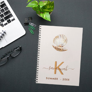 Caderno Espiral Monograma de vieiras de rocha-branca