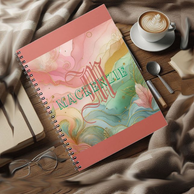 Caderno Espiral Monograma de volta à escola Meninas de Quadrinhos (Monogram Back to School Homework Chic Preppy Girls Notebook)