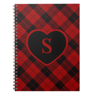 Caderno Espiral Monograma de Xadrez de Buffalo Vermelho Natal