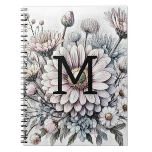 Caderno Espiral Monograma desenho floral cor-de-rosa gerbera daisi