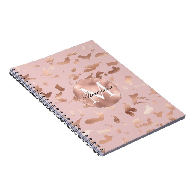 Caderno Espiral Monograma do Abstrato Blush Dourado Glam Rosa (Lado Direito)