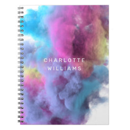 Caderno Espiral monograma do efeito de fumaça arco-íris