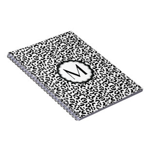 Caderno Espiral Monograma do Leopardo Negro e Branco