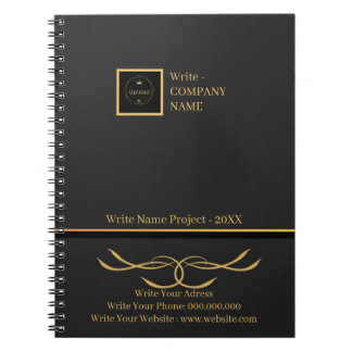 Caderno Espiral Monograma do logotipo da empresa preto e Dourado