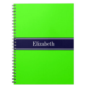 Caderno Espiral Monograma do nome da fita azul Marinho, Verde limã