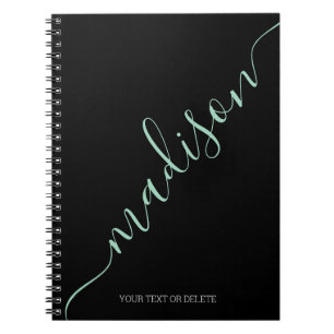 Caderno Espiral Monograma do Nome Manuscrito Verde de Mint Preto M