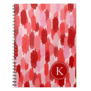 Caderno Espiral Monograma do padrão de pincéis Abstrato cor-de-ros