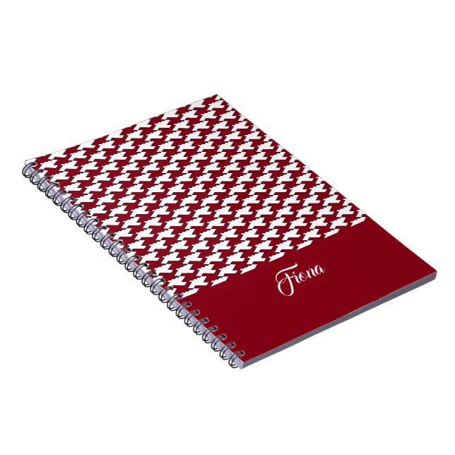 Caderno Espiral Monograma do padrão de som vermelho e branco (Lado Direito)