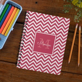 Caderno Espiral Monograma do Padrão Magenta Magenta Vermelho Moder