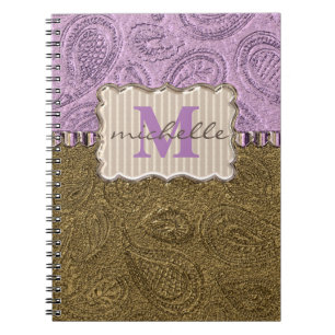 Caderno Espiral Monograma do padrão Paisley
