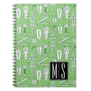 Caderno Espiral Monograma do teste padrão do crocodilo do esbo