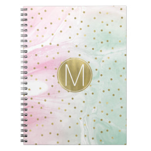 Caderno Espiral Monograma Dourado cor-de-rosa dos confetes de