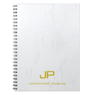 Caderno Espiral Monograma Dourado Criativo Mármore Moderno Elegant