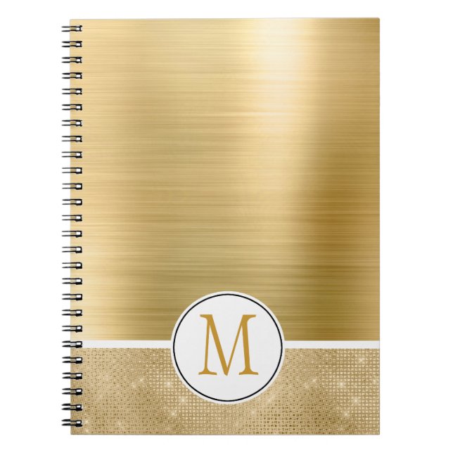 Caderno Espiral Monograma Dourado de brilho Sparkle (Frente)