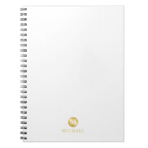 Caderno Espiral Monograma Dourado e branco de luxo