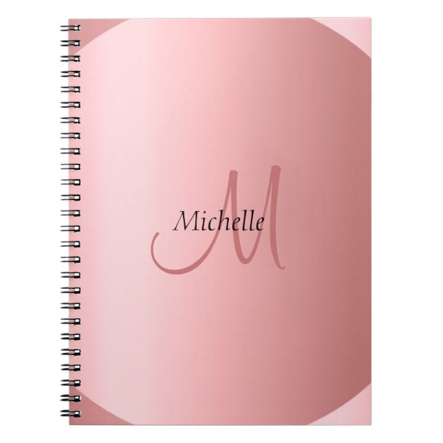 Caderno Espiral Monograma Dourado Elegante de Rosa Personalizado (Frente)