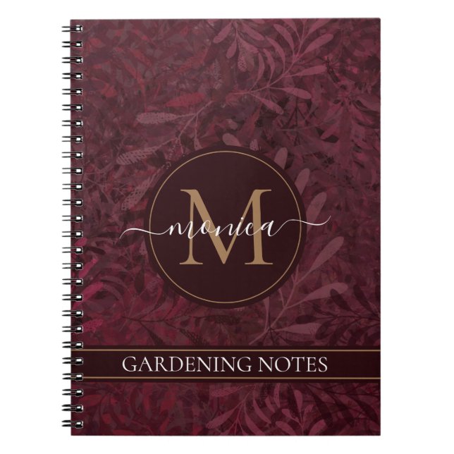 Caderno Espiral Monograma Dourado Elegante Marrom Floral (Frente)