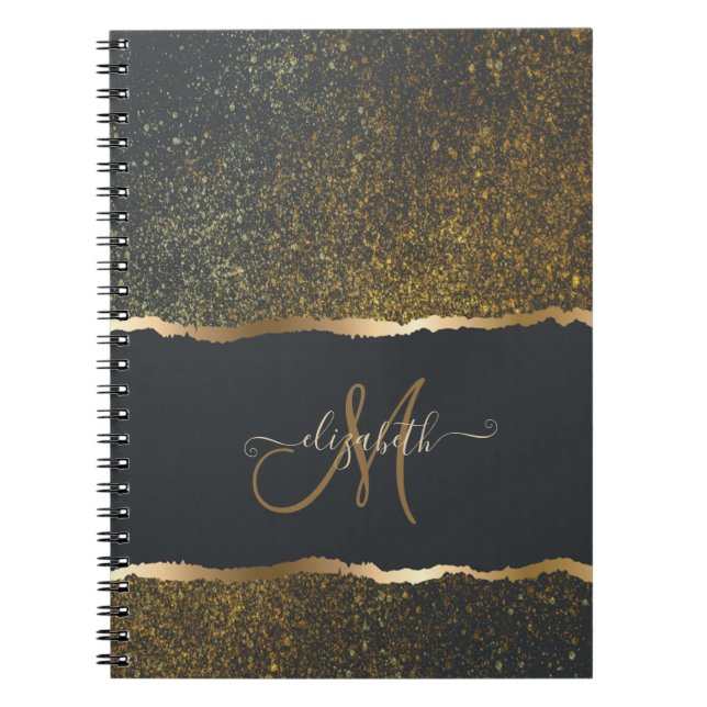 Caderno Espiral Monograma Dourado Elegante Moderno (Frente)