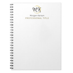 Caderno Espiral Monograma Dourado Elegante Simples e Branco
