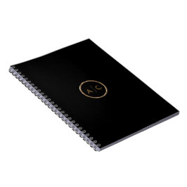 Caderno Espiral Monograma Dourado Mínimo em PRETO