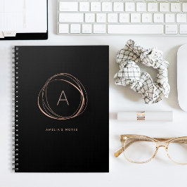 Caderno Espiral Monograma Dourado Rosa preto e azul