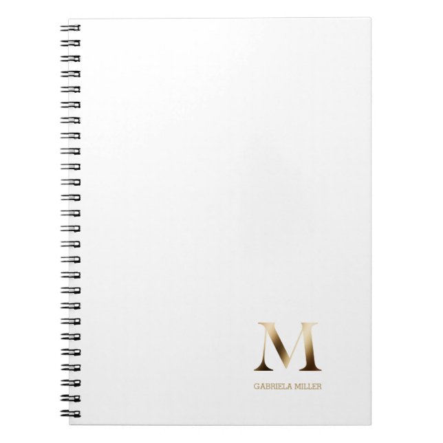 Caderno Espiral Monograma Dourado simples | Branca (Frente)