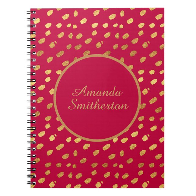 Caderno Espiral Monograma Dourado Vermelho Glamoroso Personalizado (Frente)