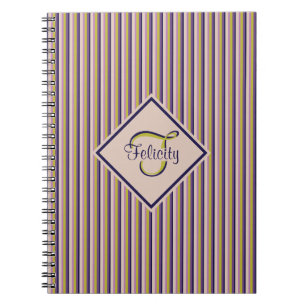 Caderno Espiral Monograma Dourado, violeta, púrpura e cor-de-rosa