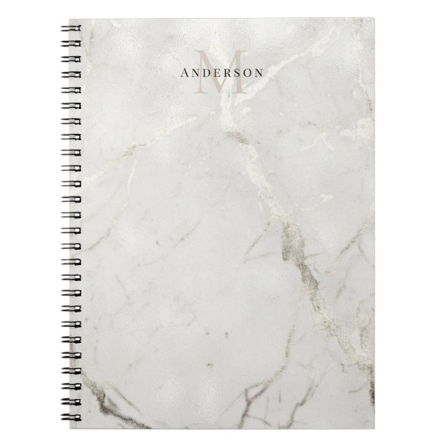 Caderno Espiral monograma duplo em mármore pérola (Frente)