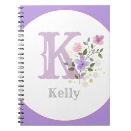 Caderno Espiral Monograma e Nome com Flores