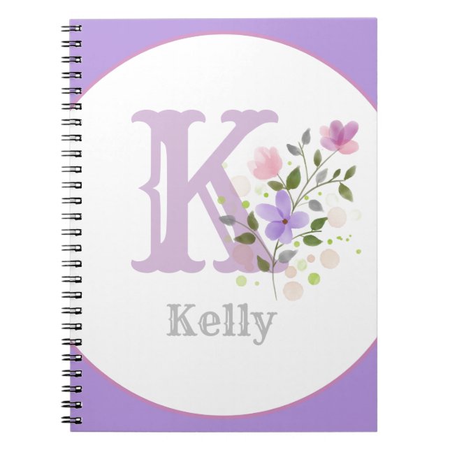 Caderno Espiral Monograma e Nome com Flores (Frente)
