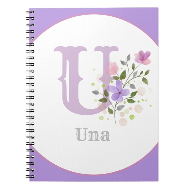 Caderno Espiral Monograma e Nome com Flores (Frente)