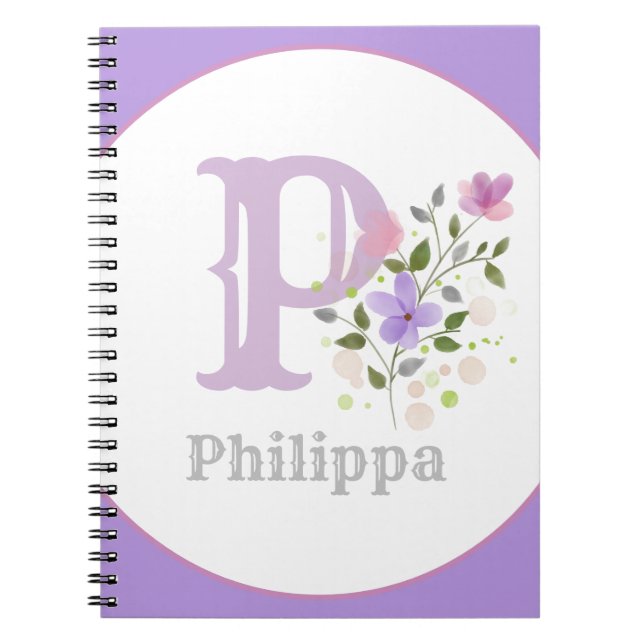 Caderno Espiral Monograma e Nome com Flores (Frente)