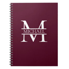 Caderno Espiral Monograma e Nome da Borgonha Elegante Personalizad