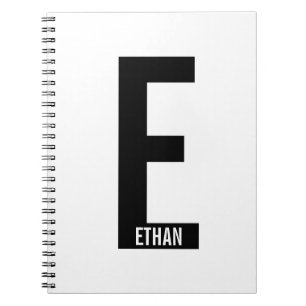 Caderno Espiral Monograma e Nome de Negrito Personalizado Moderno