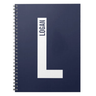 Caderno Espiral Monograma e Nome de Negrito Personalizado Moderno