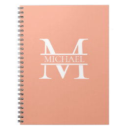 Caderno Espiral Monograma e Nome do Pêssego Elegante Personalizado