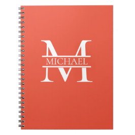Caderno Espiral Monograma e Nome Elegante Laranja Personalizado