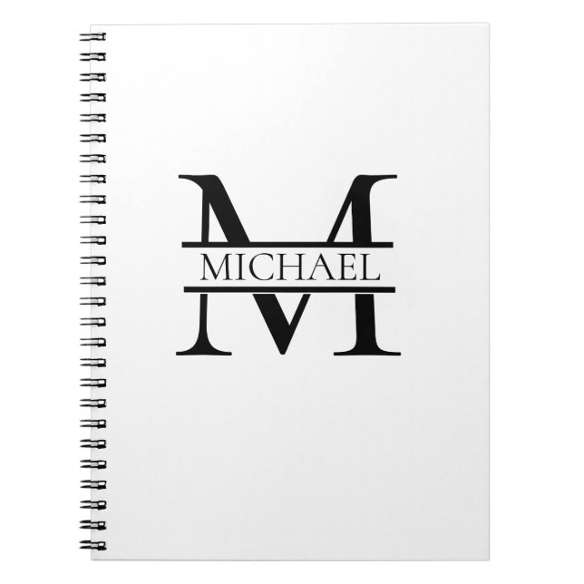 Caderno Espiral Monograma e Nome Elegante Personalizados Branco (Frente)