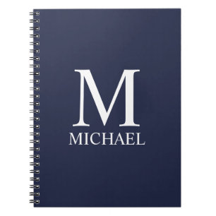 Caderno Espiral Monograma e Nome Personalizados Azul-marinho