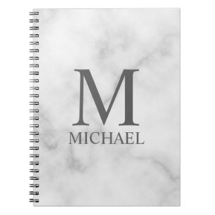 Caderno Espiral Monograma e Nome Personalizados do Marble Branco
