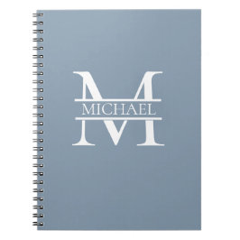 Caderno Espiral Monograma e nome personalizados Elegante azul empo