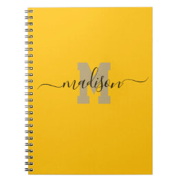 Caderno Espiral Monograma Elegante Amarelo Escritório Escolar Letr